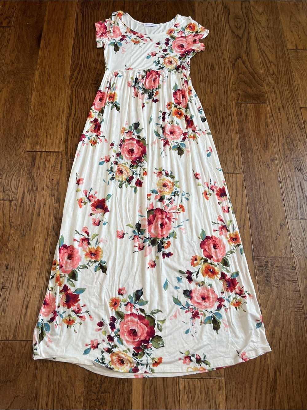 Chris & Carol White Maxi Dress with Pink and Green Floral Print